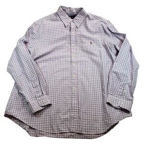 Ralph Lauren Mens XXL Button Down Shirt Pink Blue Plaid Long Sleeve 100%‎ Cotton